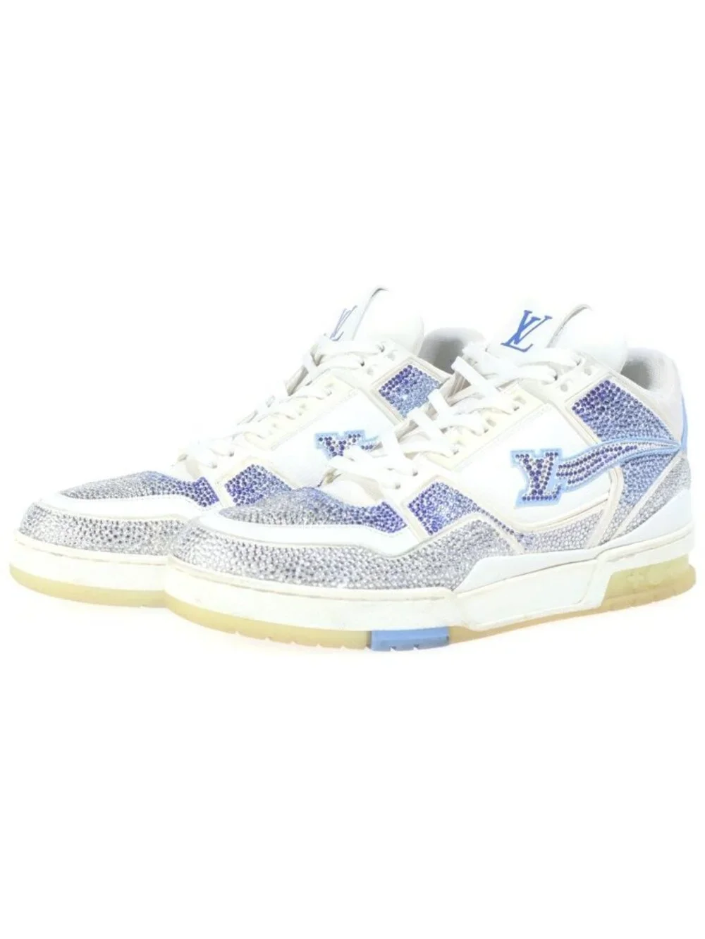 Louis Vuitton 50 Leg Limited LV Trainer Swarovski High Cut Sneakers Blue White